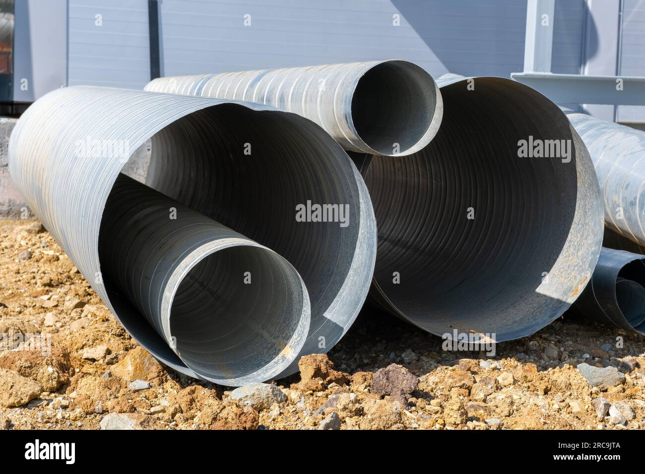 Sheet metal spiral duct in industrial manufacturing warehouse