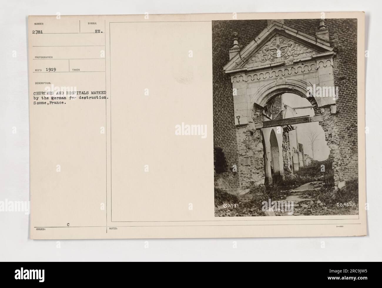 German-occupied areas in Somme, France. Some churches and hospitals were marked for destruction by the Germans. This photo depicts the targeted buildings. Photo acquired in 1919. Stock Photo