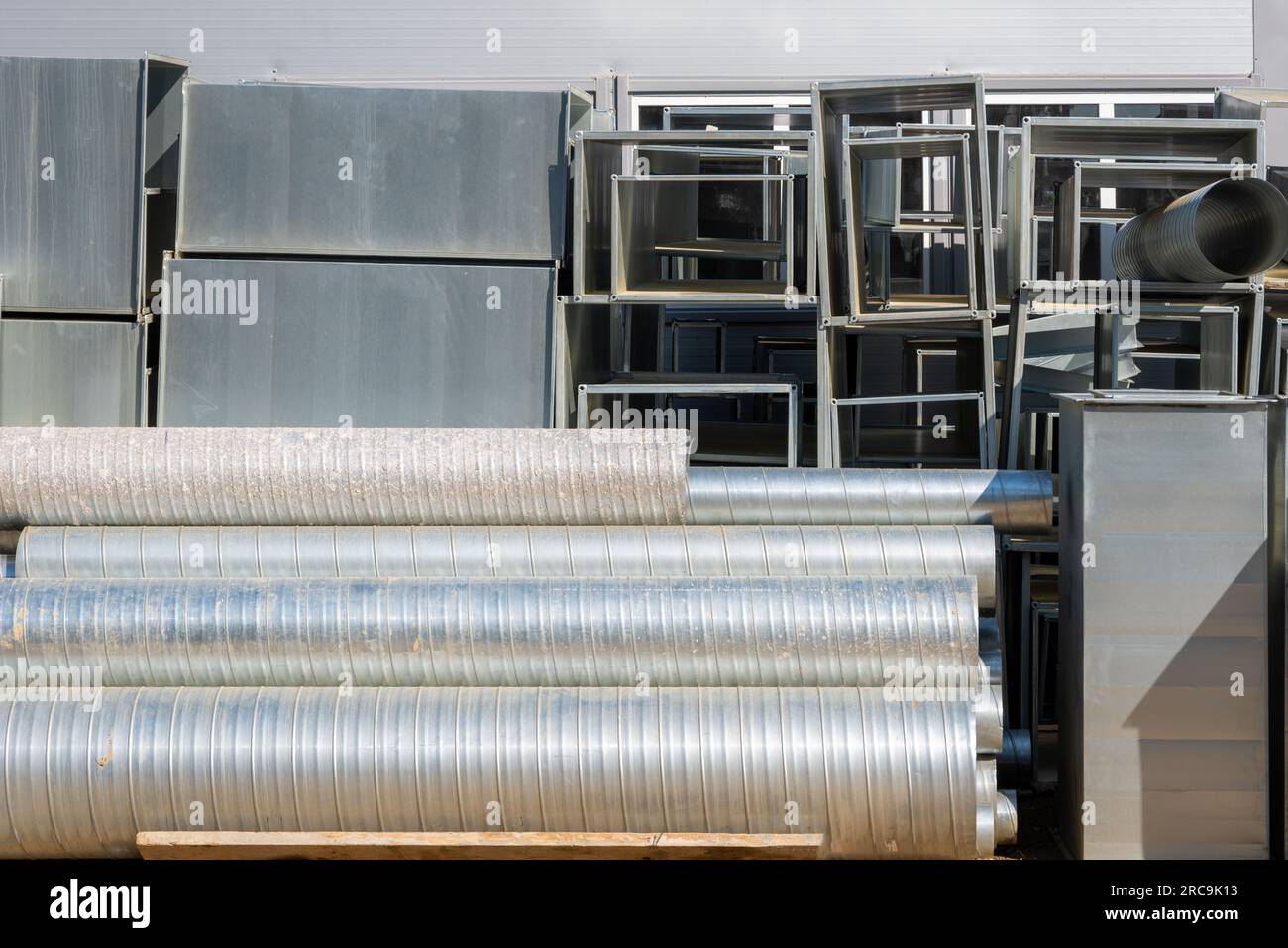 Sheet metal spiral duct in industrial manufacturing warehouse