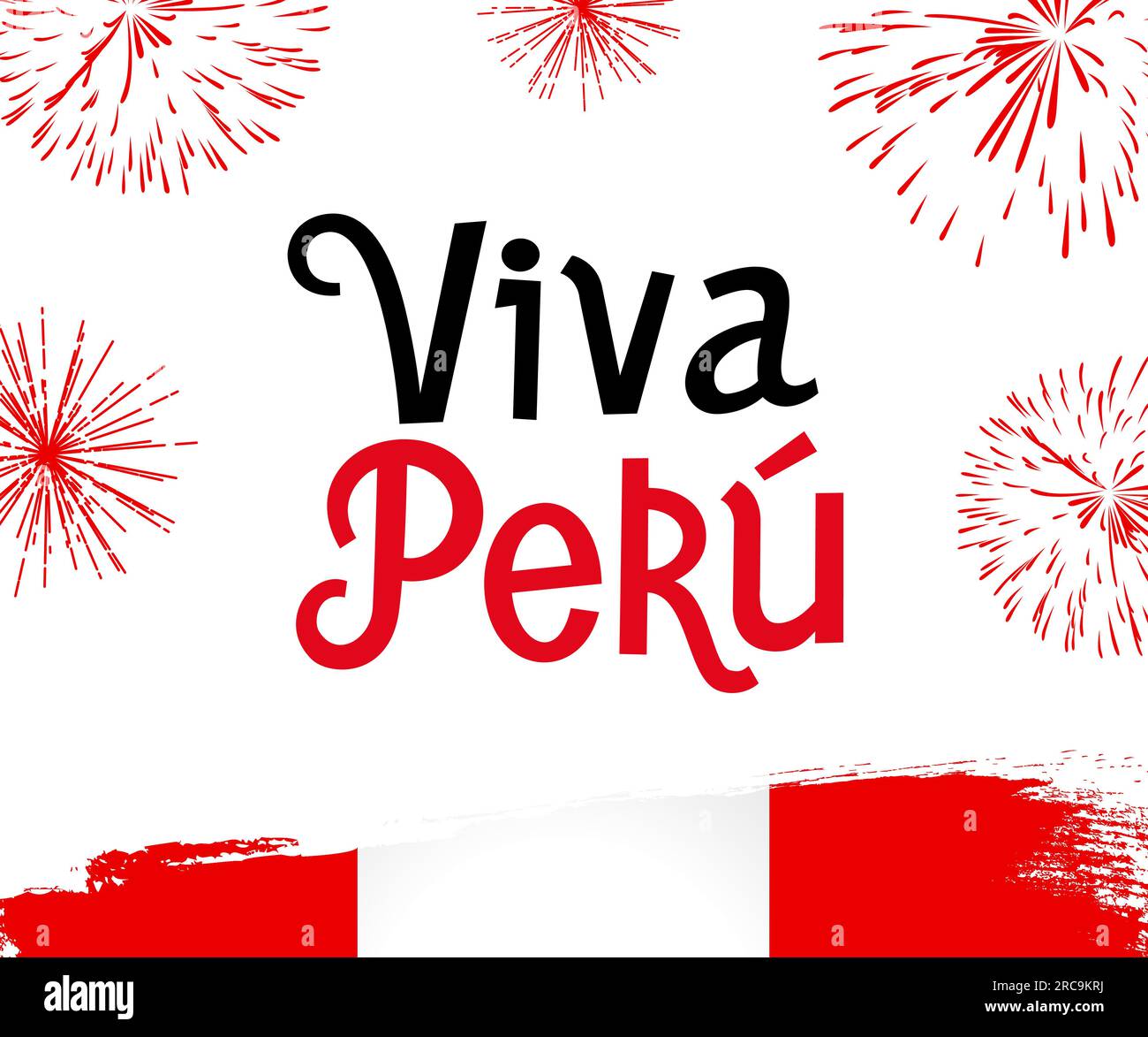 Viva Peru lettering. Translation from spanish - Long live Peru. Patriotic Peruvian flag and fireworks vector illustration Stock Vector