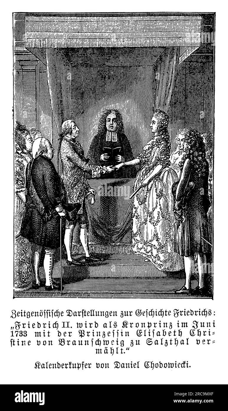 Wedding of Frederick II as crown prince of Prussia with the princess Elisabeth Christine of Brunswick-Wolfenbüttel-Bevern in 1733 Stock Photo