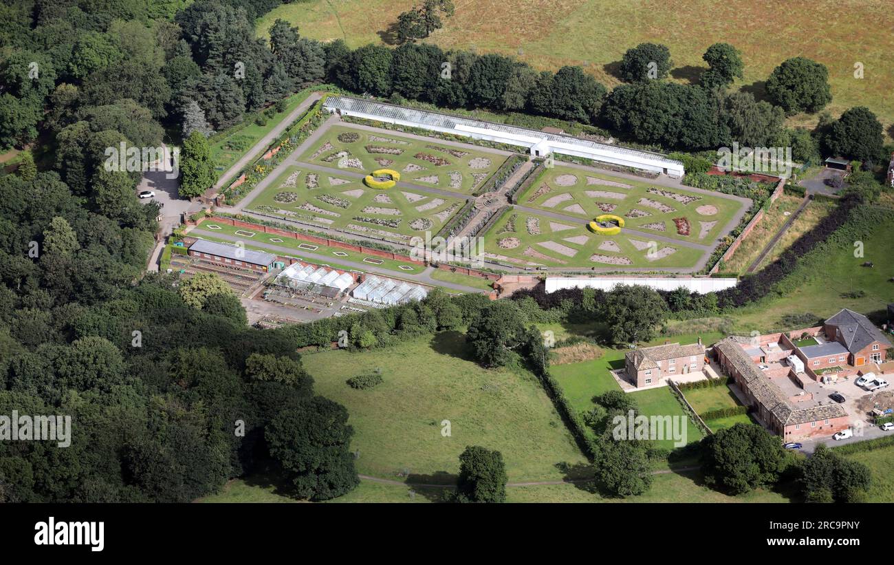 aerial view of The Walled Garden at Temple Newsam near Leeds, West Yorkshire Stock Photo