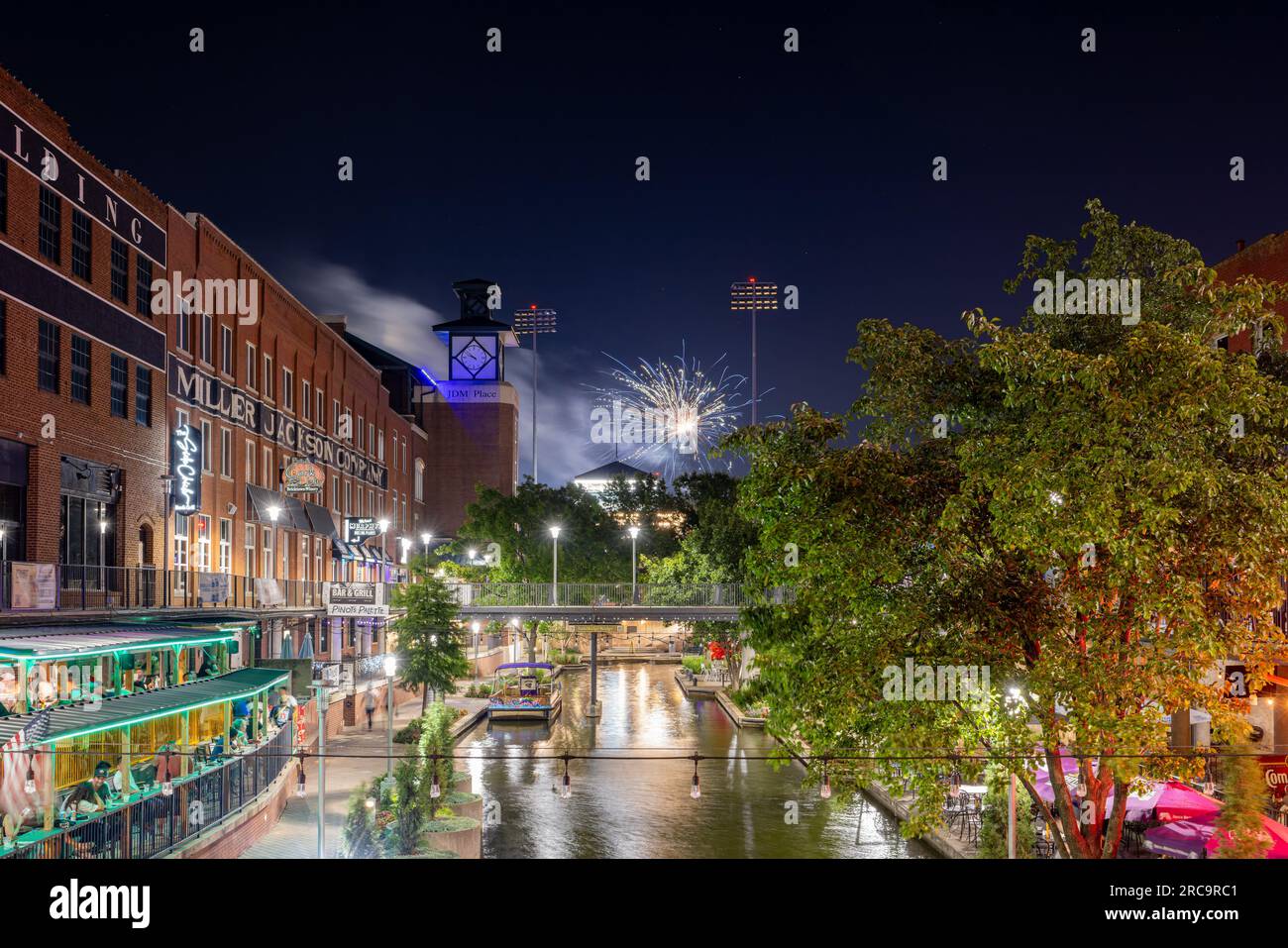 Oklahoma, JUL 4, 2023 Night July 4th fireworks in the Bricktown Stock