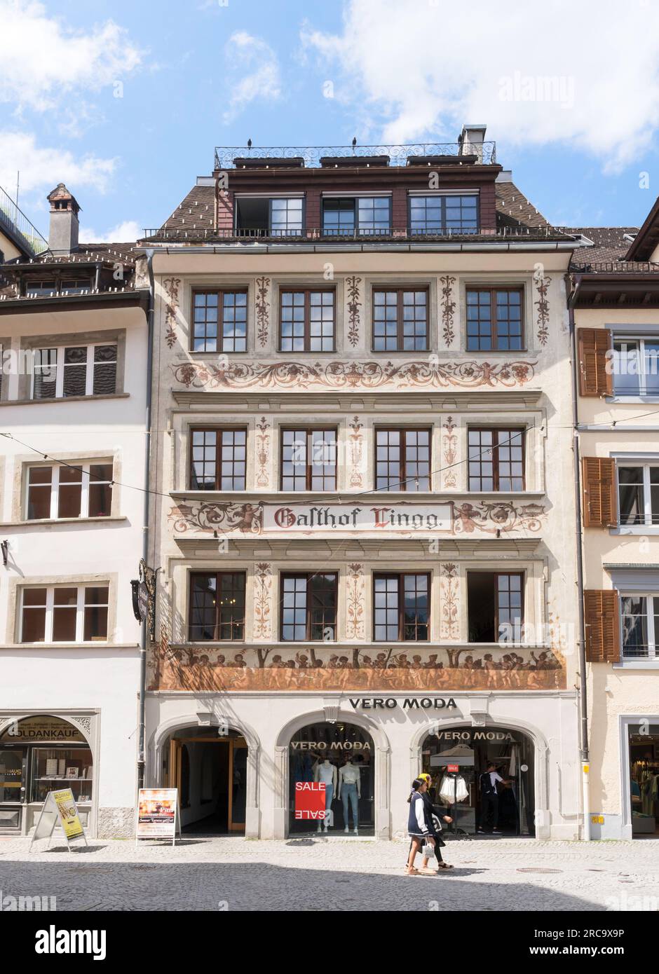 Vero Moda shop and Gasthof Lingg restaurant in Feldkirch, Austria, Europe Stock Photo