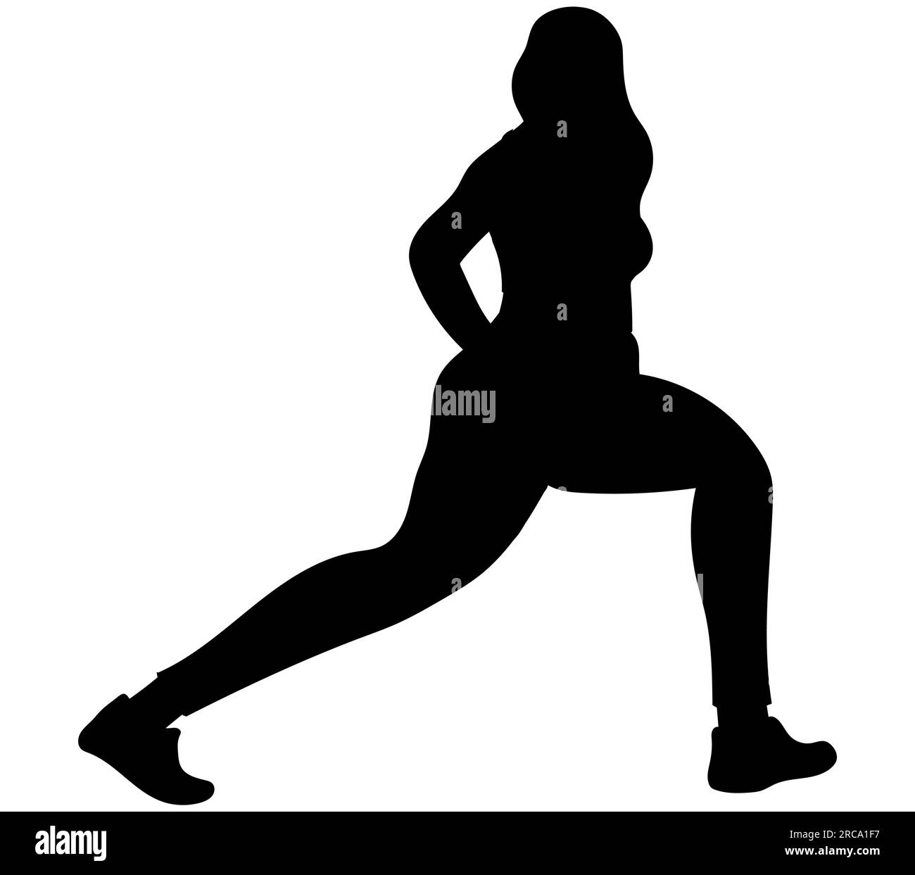 Black silhouette of a woman doing exercise, vector illustration isolated on white background, fitness, and healthy lifestyle Stock Vector