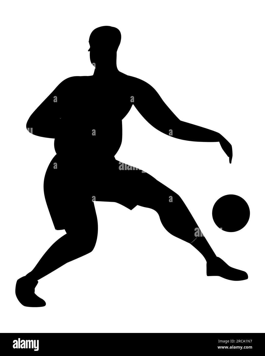 Black silhouette of male kicking and playing football, man's sports, vector illustration isolated on white background Stock Vector