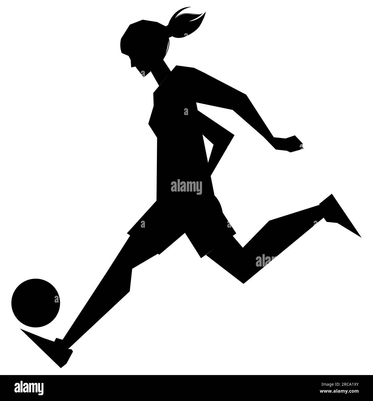 Black silhouette of a woman kicking and playing football, female sports, vector illustration isolated on white background Stock Vector