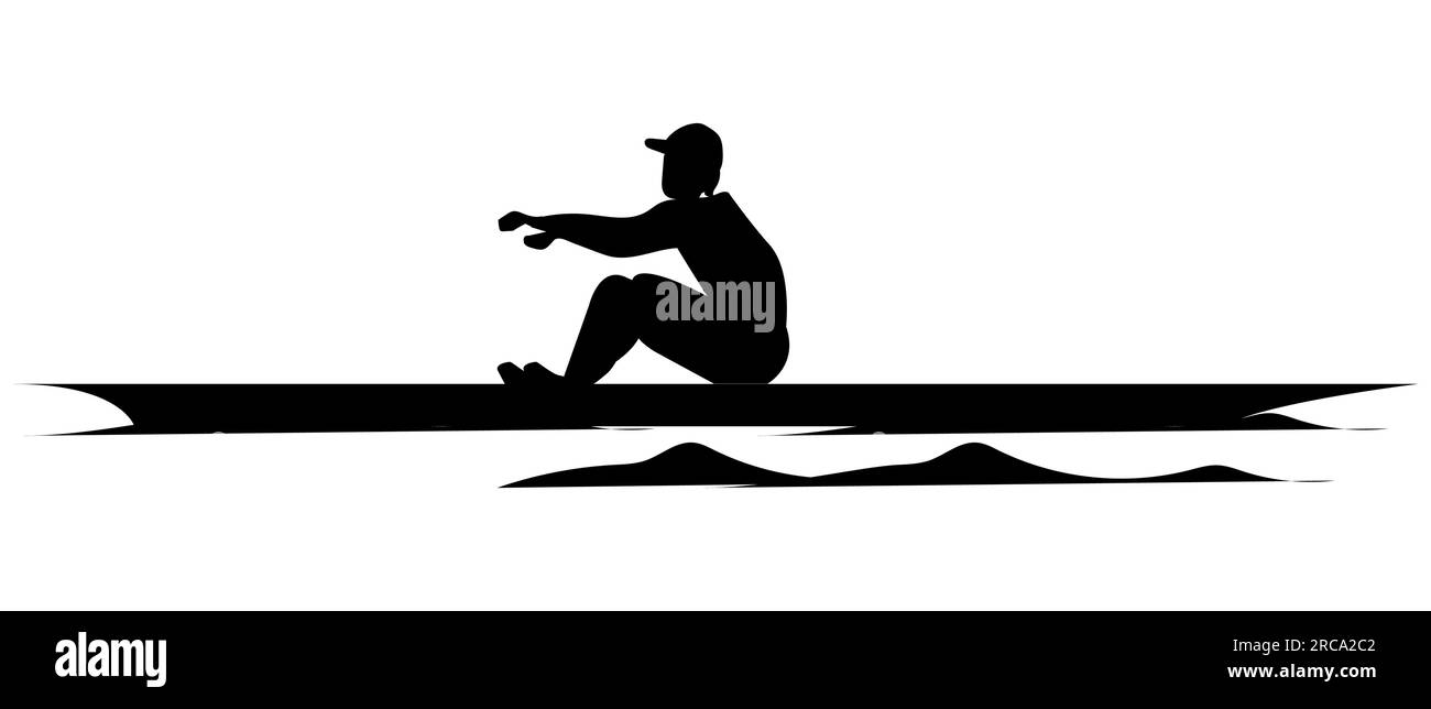 Black silhouette of Man paddle boarding on water, vector illustration isolated on white background Stock Vector