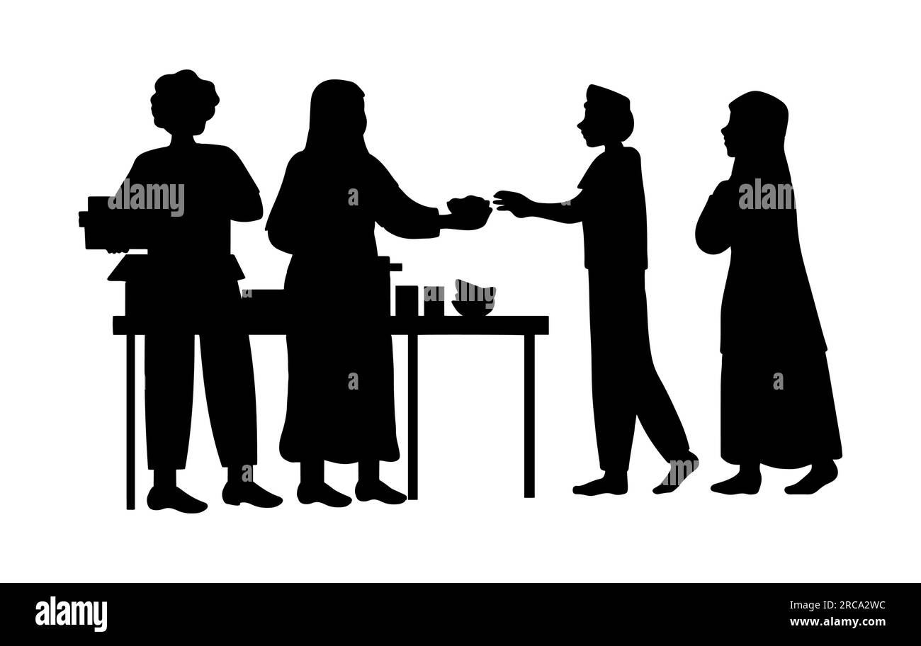 Black silhouette of a people in a garage sale, vector illustration