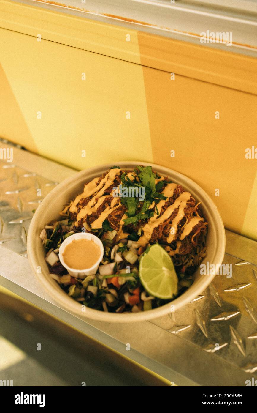 High angle view of meal box on concession stand Stock Photo
