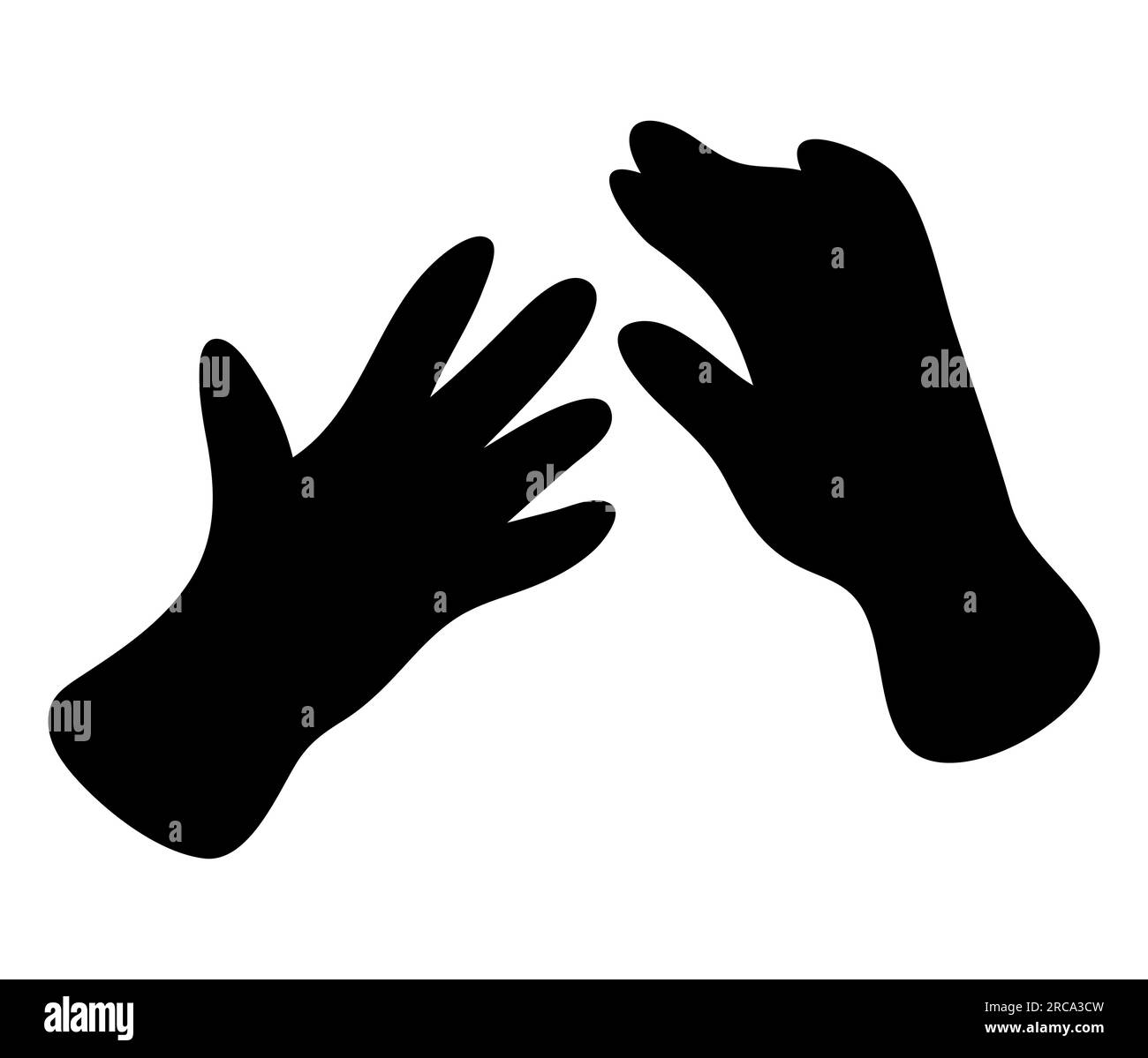 Black silhouette of surgical gloves isolated on white background. Rubber glove manufacturing, vector isolated. Stock Vector