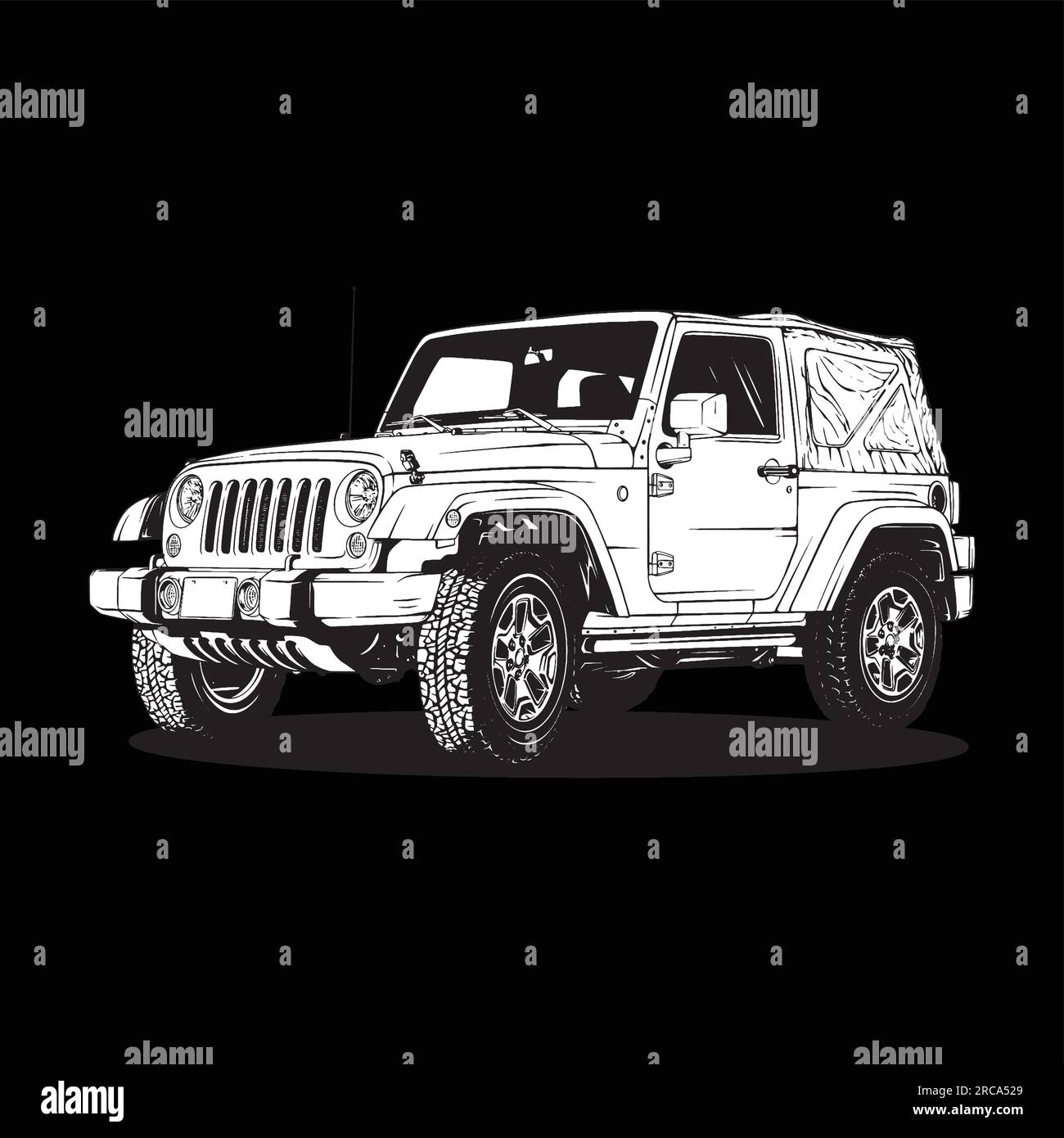 Single line drawing of 4x4 speed wrangler jeep Vector Image