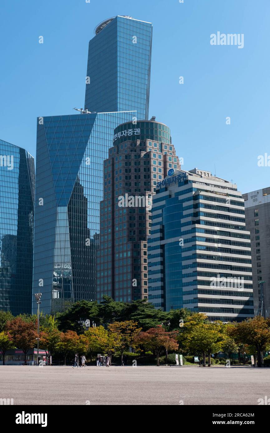 12 October 2022 - Seoul, South Korea : View of high rise buildings next to Yeouido Park Stock Photo