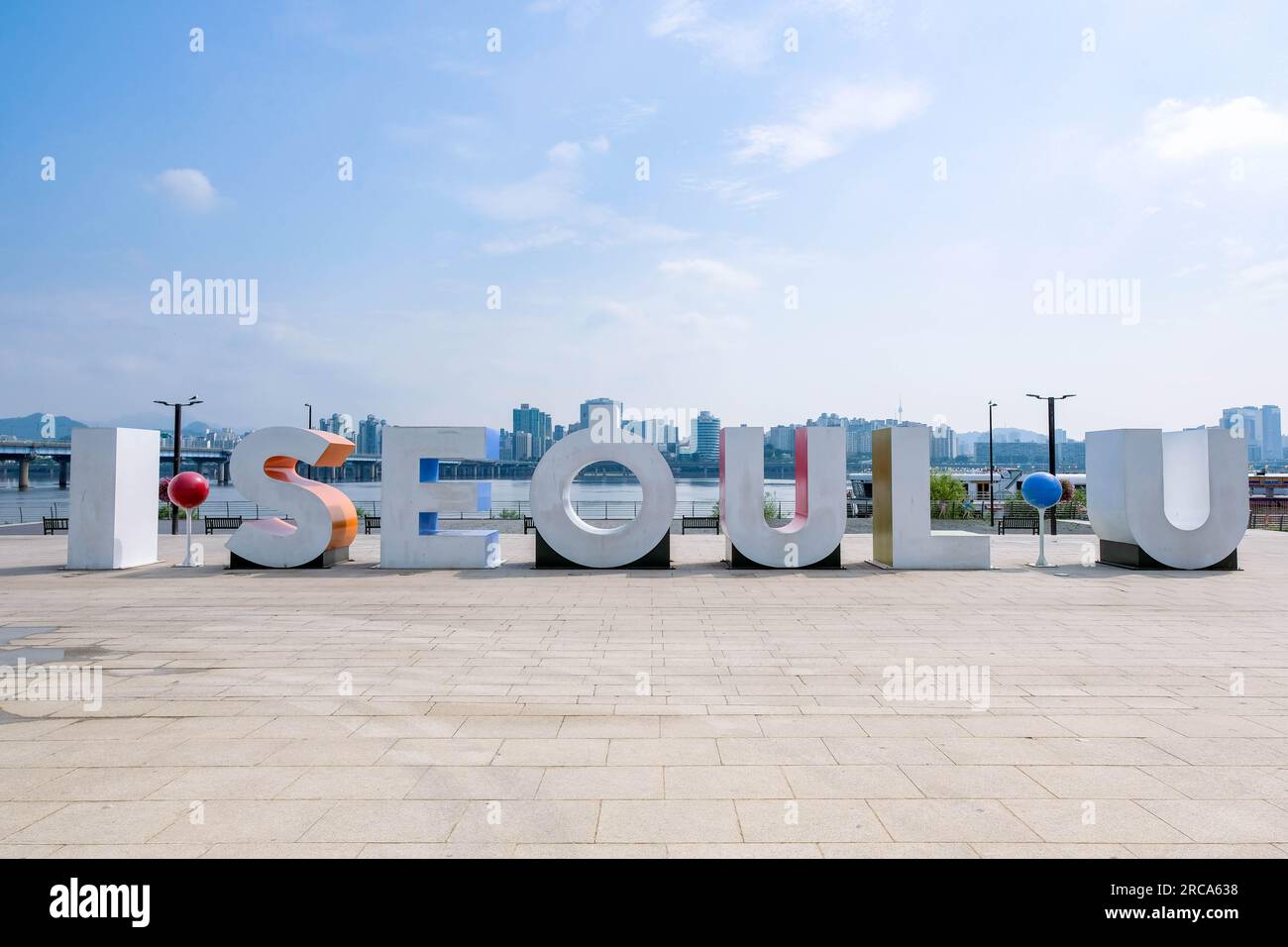 Seoul, South Korea - 11 July 2022: I Seoul U signage at Yeouido Hangang Park, one of the parks next to Han river Stock Photo