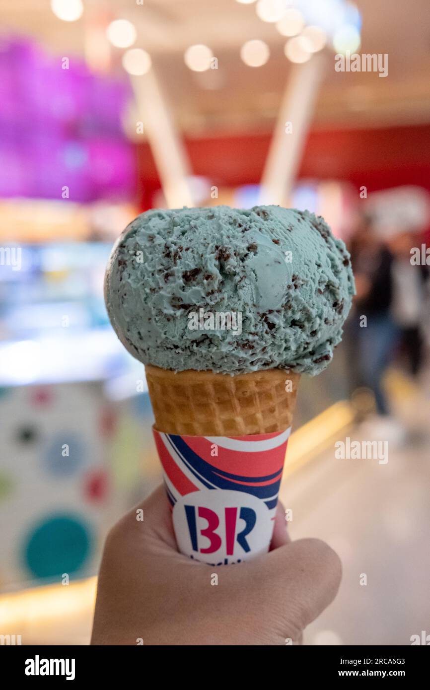 Seoul, South Korea 20 February 2023 A hand holding mint chocolate