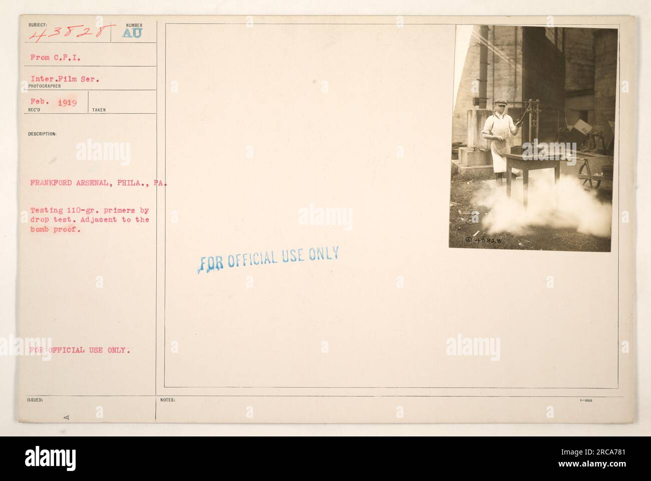 Testing 110-grain primers at Frankford Arsenal, Philadelphia, PA. The ...