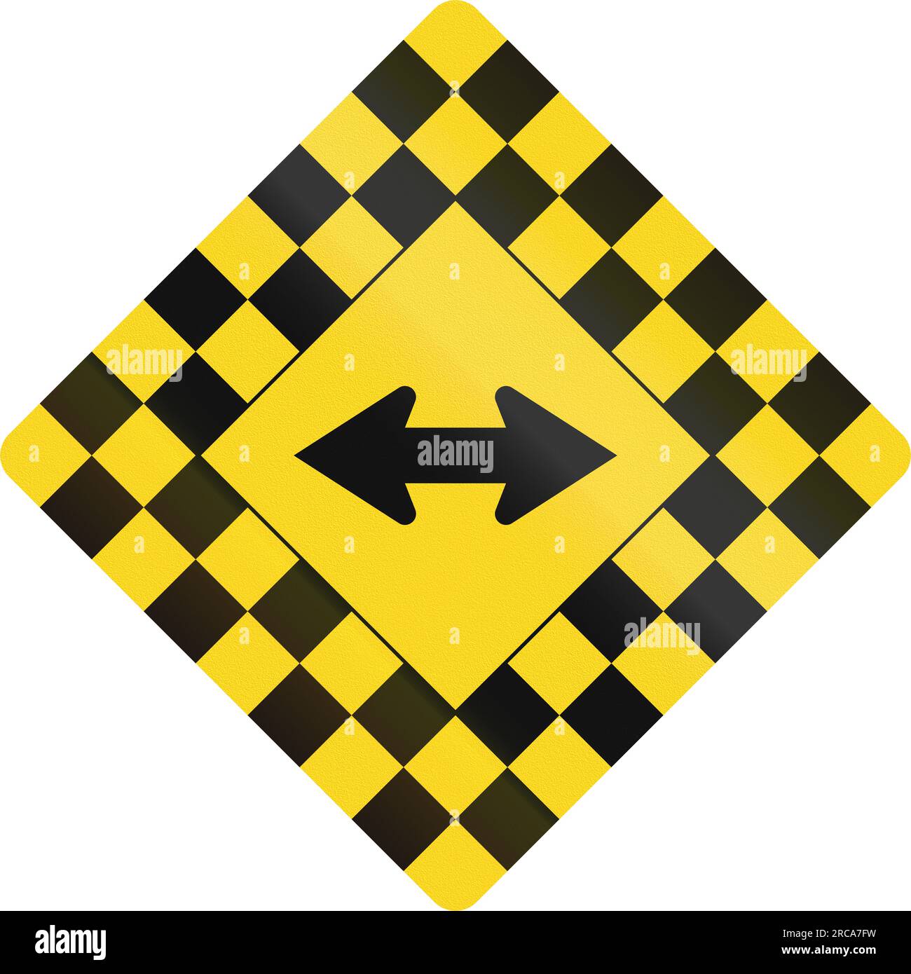 Checked warning road sign in Canada with keep left or right arrow. This sign is used in Ontario. Stock Photo