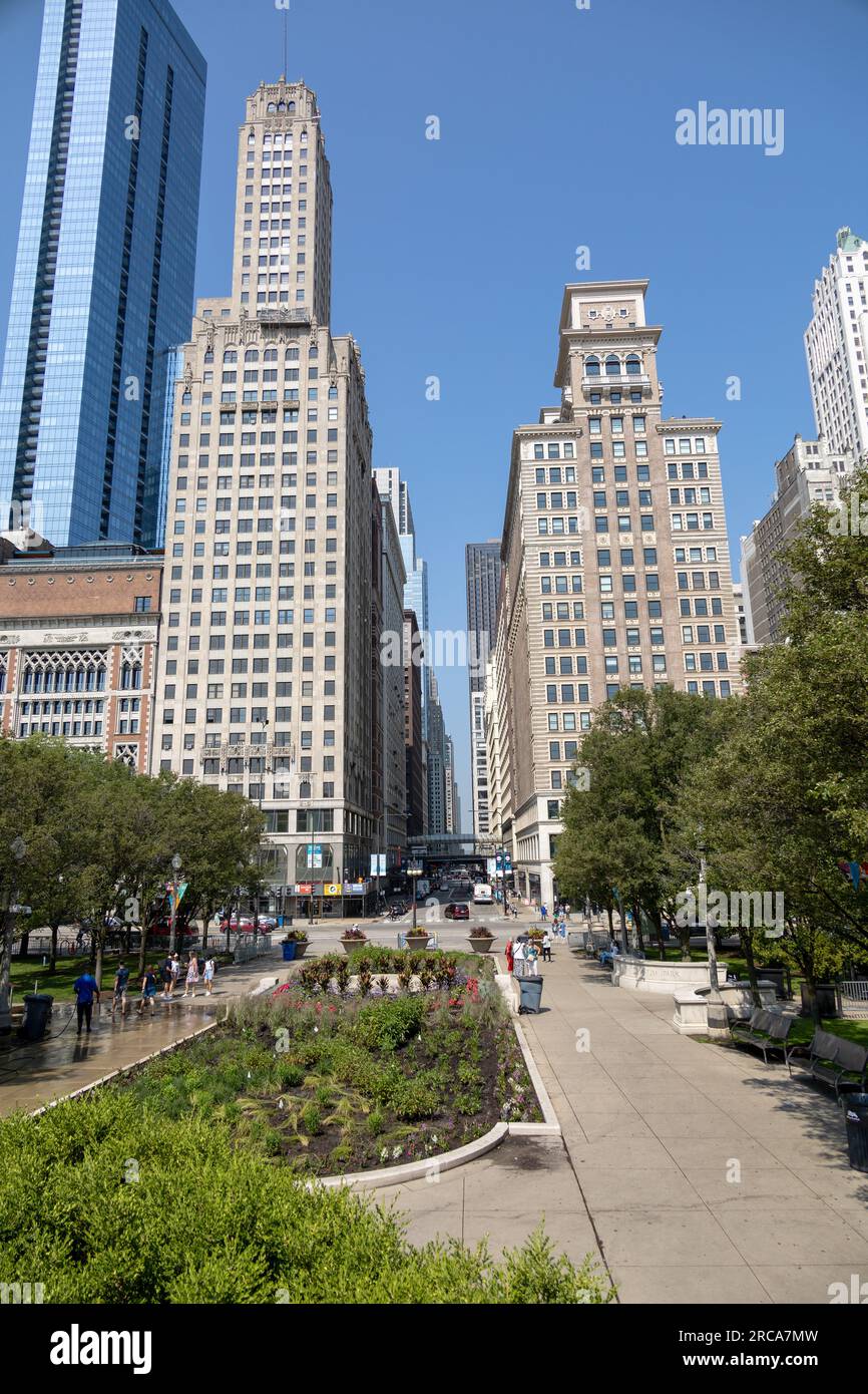 East Madison Street At Michigan Ave Chicago USA  Seen From Millennium Park Stock Photo