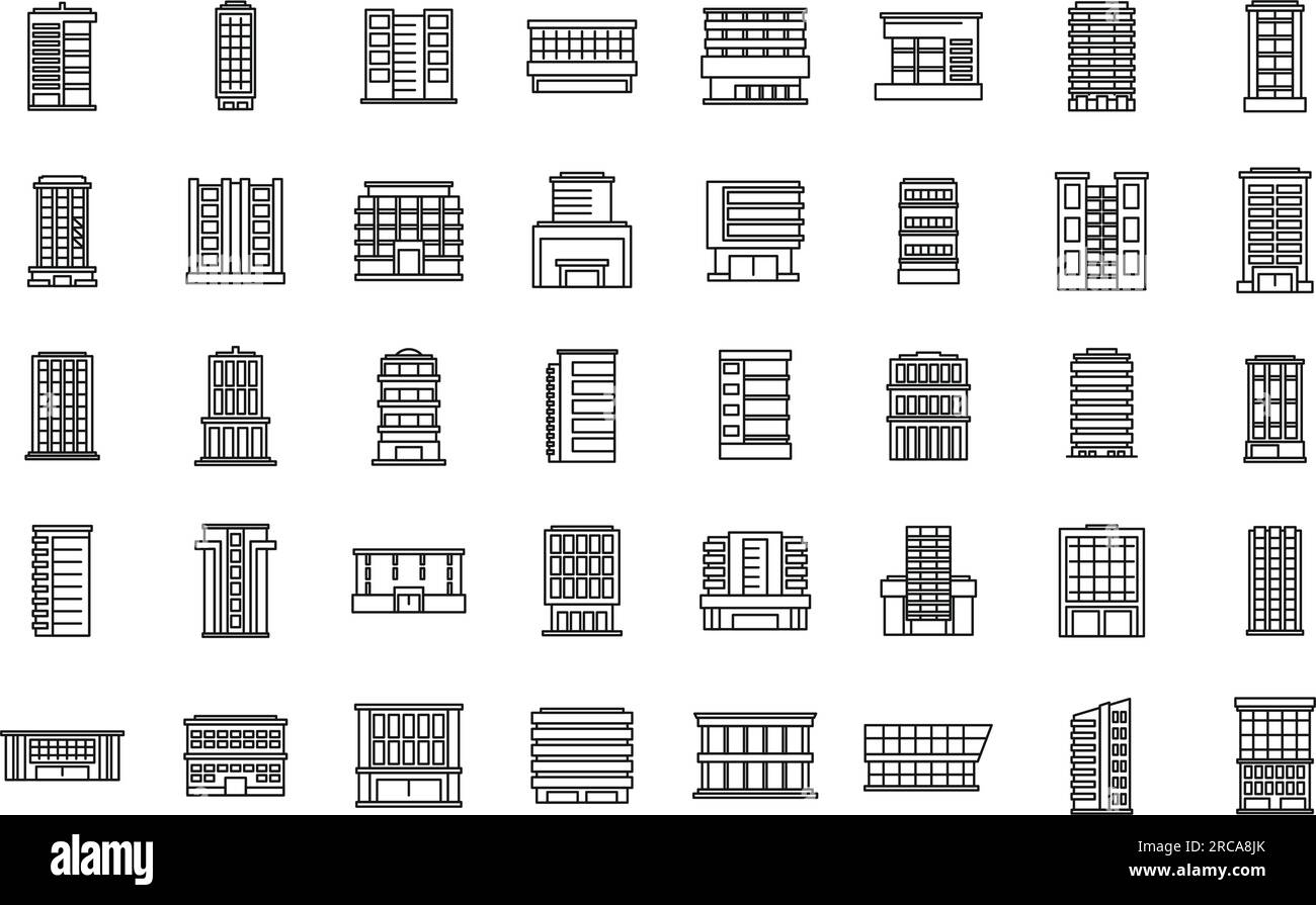 Business center icons set outline vector. House central. District store ...