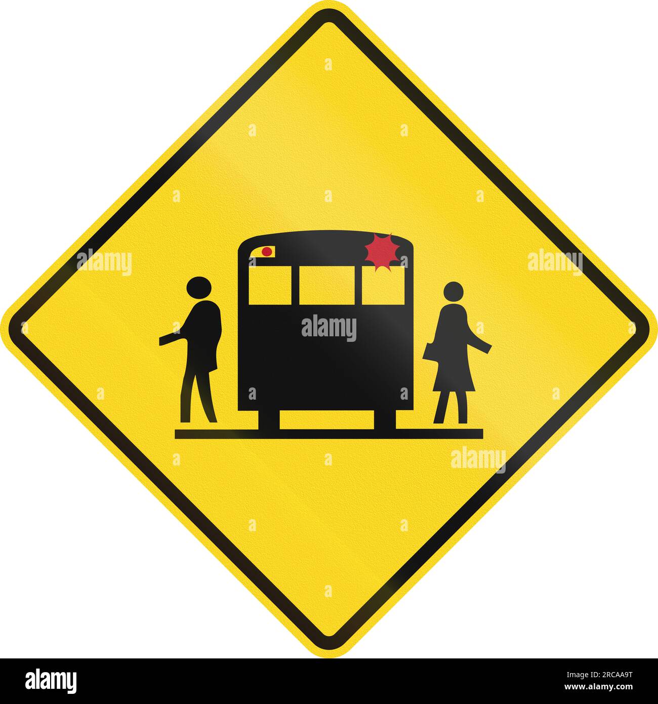 Canadian school warning sign - School bus stop ahead. This sign is used in Ontario. Stock Photo