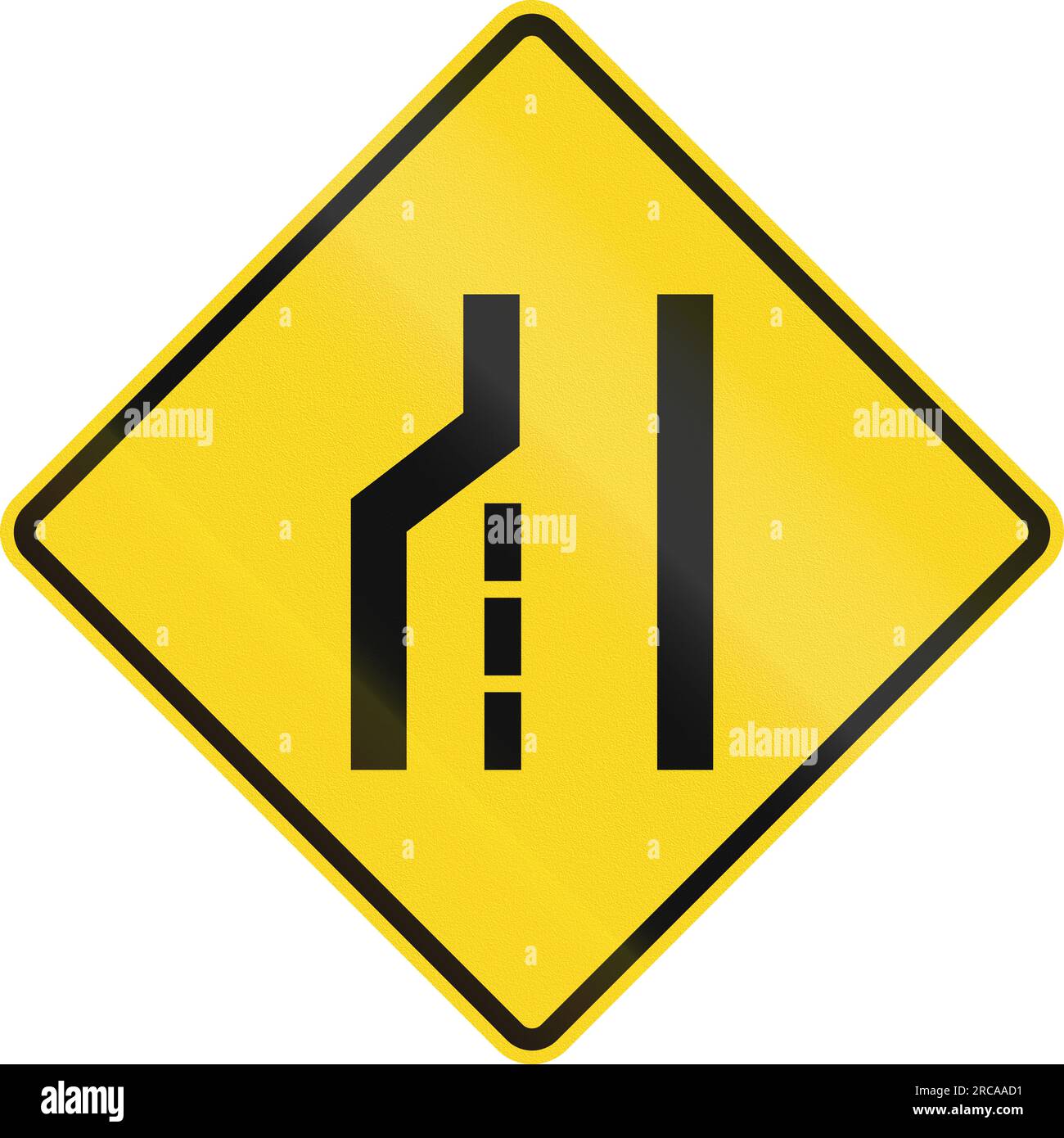 Canadian road warning sign Left lane ends or road narrows from the
