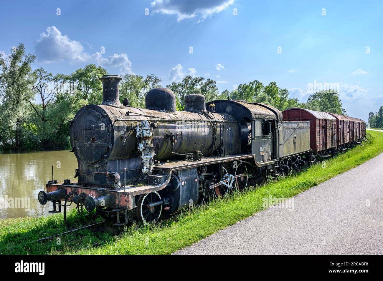A train used to carry prisoners to the The  concentration camp run by the Ustasa regime during  world war II at Jasenovac in the Lonjsko Polje Nature Stock Photo