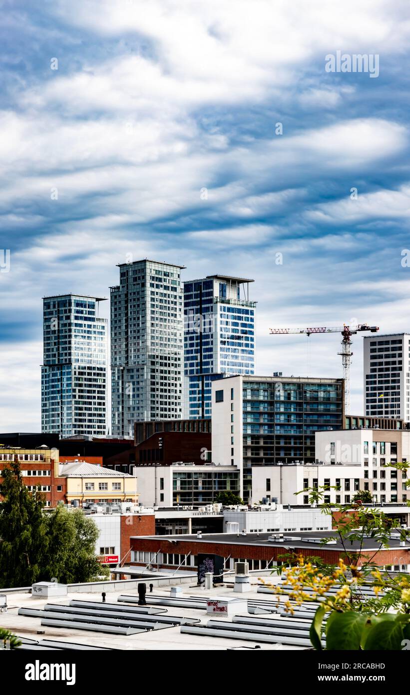 View of the Kalasatama towers. In the foreground, the Helsinki Wholesale Market. Stock Photo