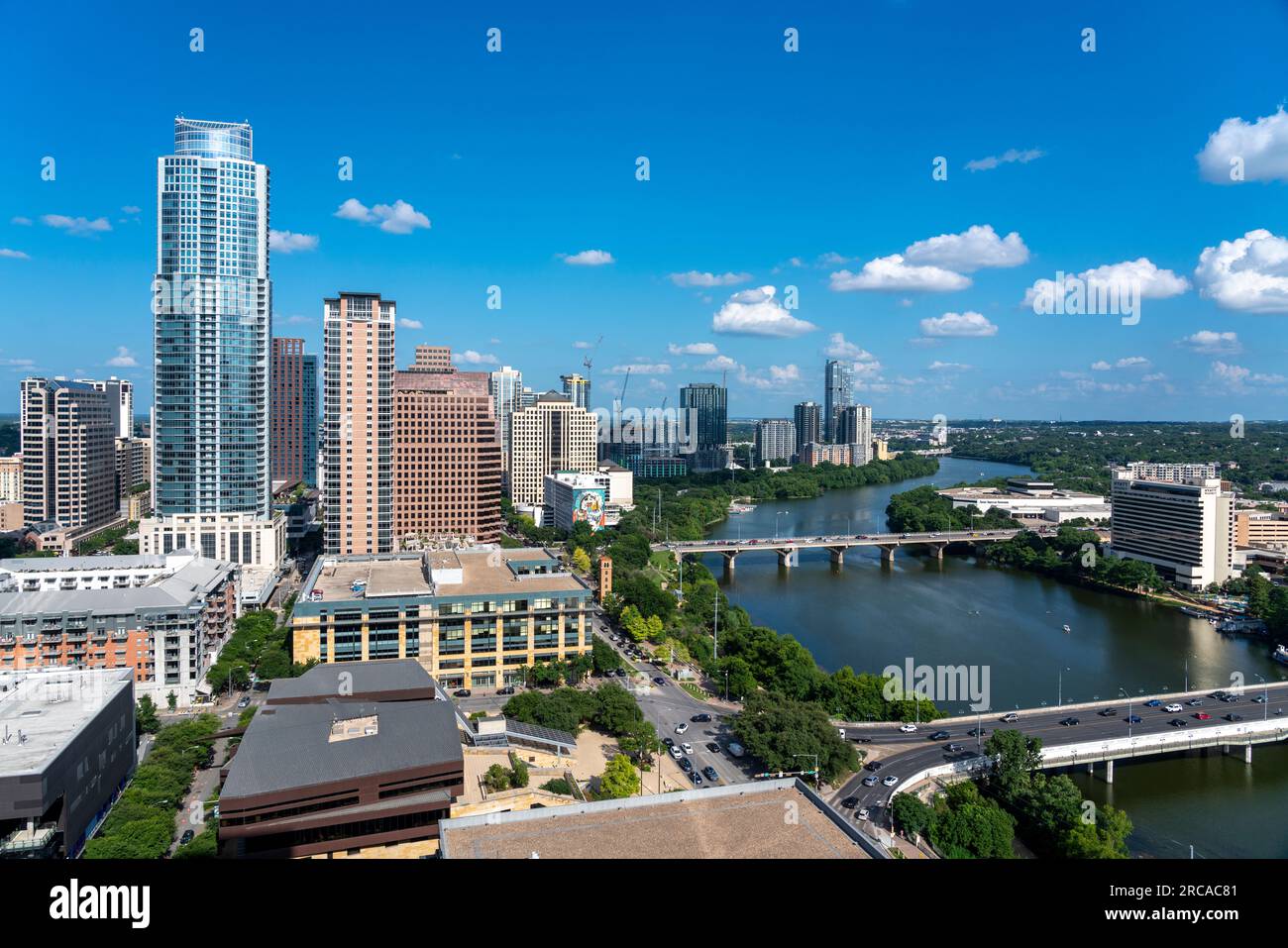 High Level View Of Downtown Austin Texas Looking East With Ladybird 