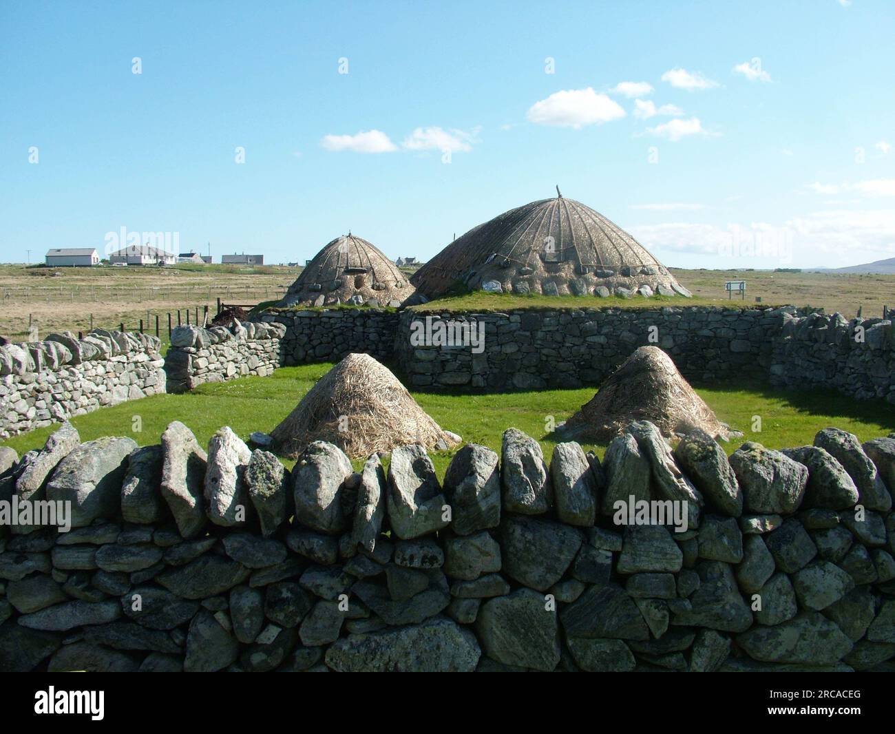 The Blackhouse, Arnol, Bragar, Isle of Lewis,roofs thatched with cereal straw over turf and thick, stone-lined walls with an earthen core. Roof timber Stock Photo