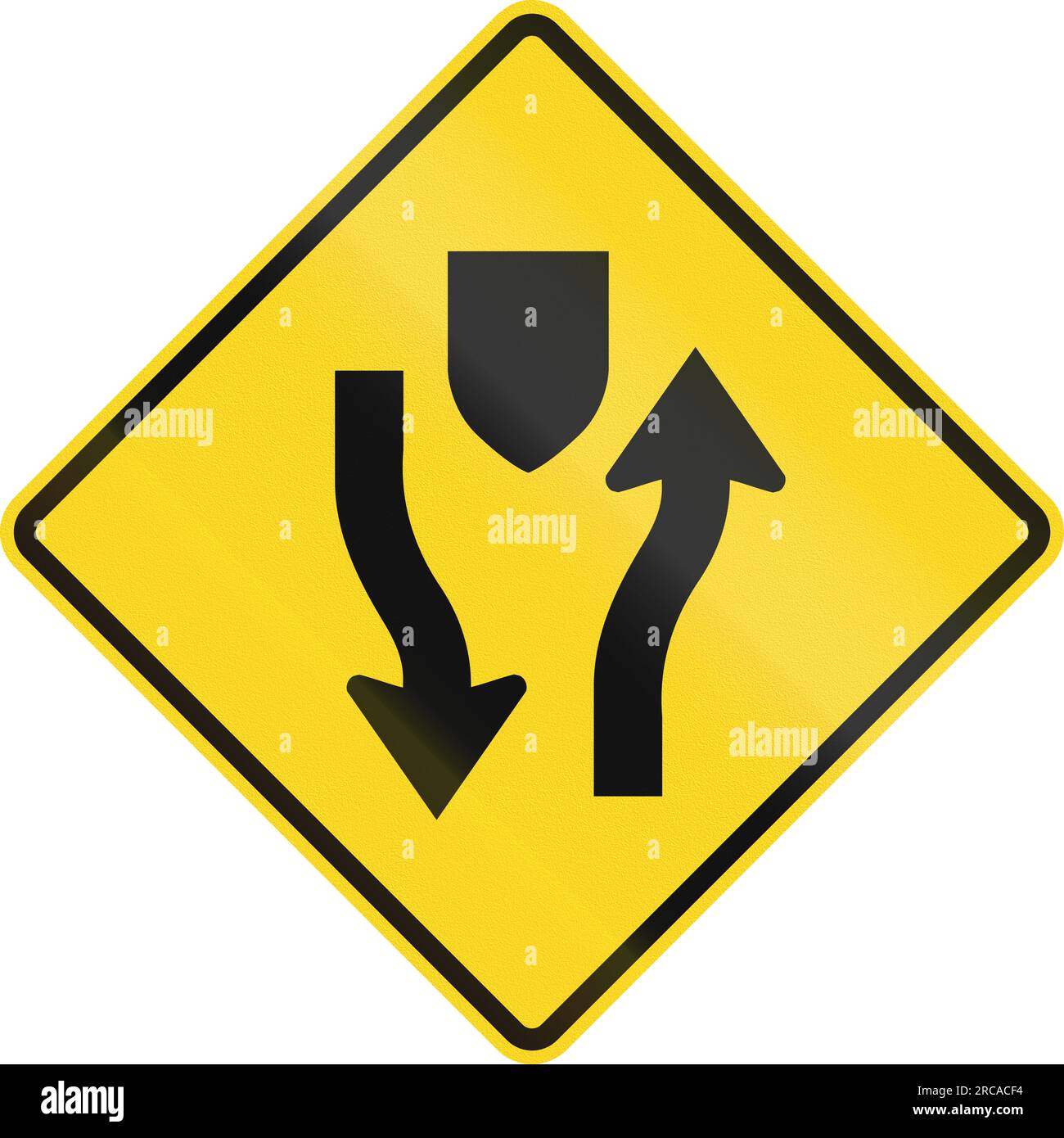 Canadian road warning sign Central Reserve With Two Way Traffic. This