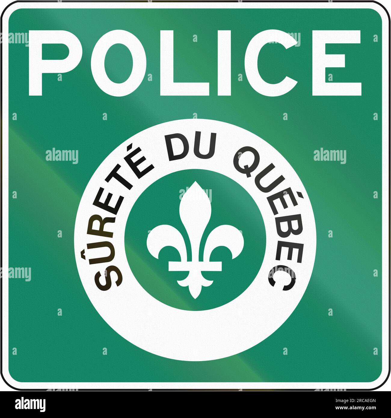 Guide sign in Quebec, Canada Police. Surete du Quebec means Quebec