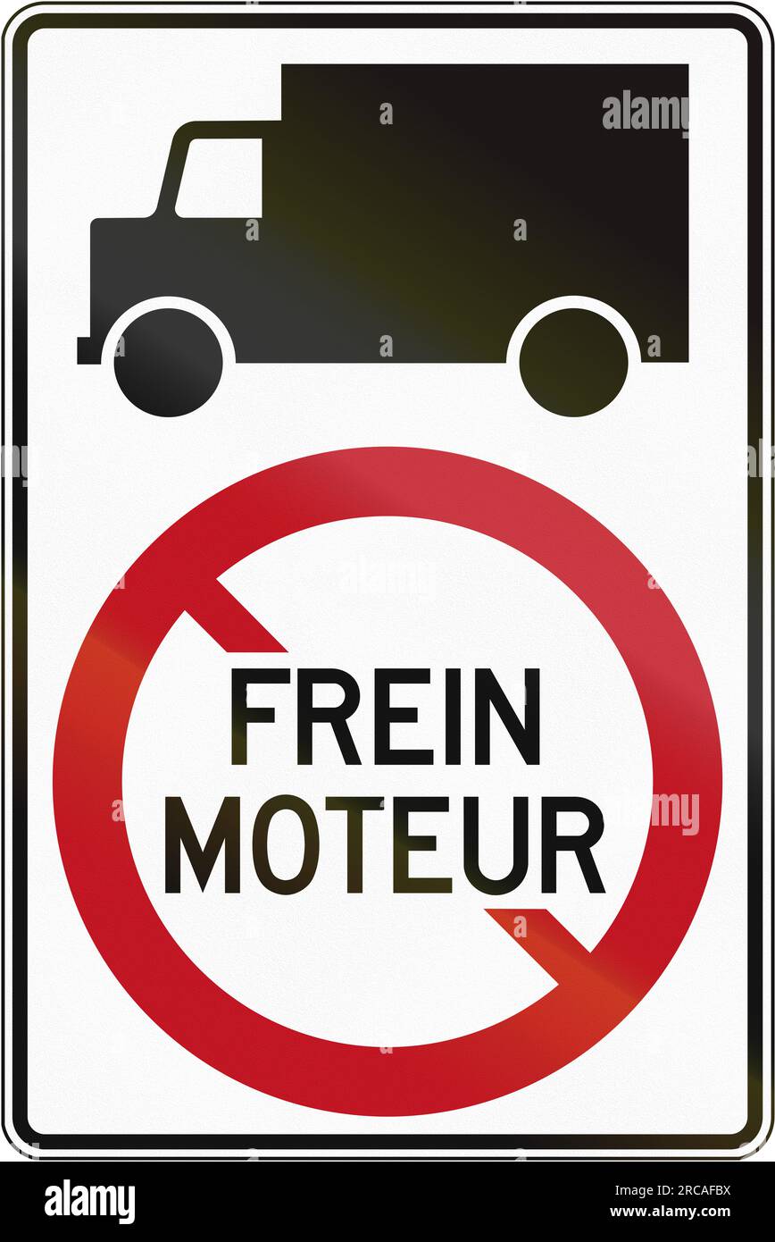 Regulatory road sign in Quebec, Canada Lorries do not use engine