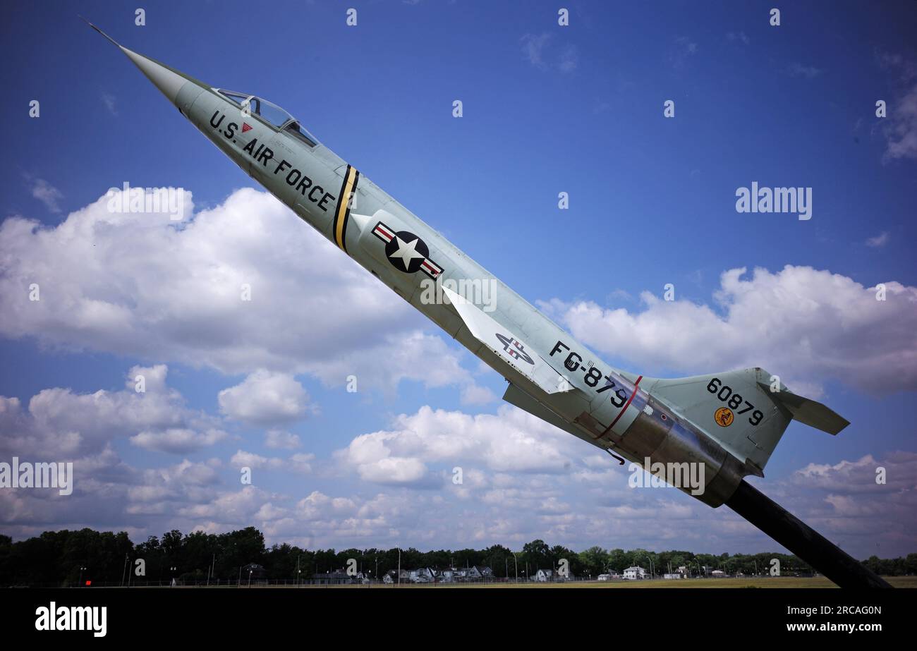 F-104 on display in front of the National Museum of the U.S. Air Force at Wright-Patterson Air Force Base near Dayton Ohio. Stock Photo