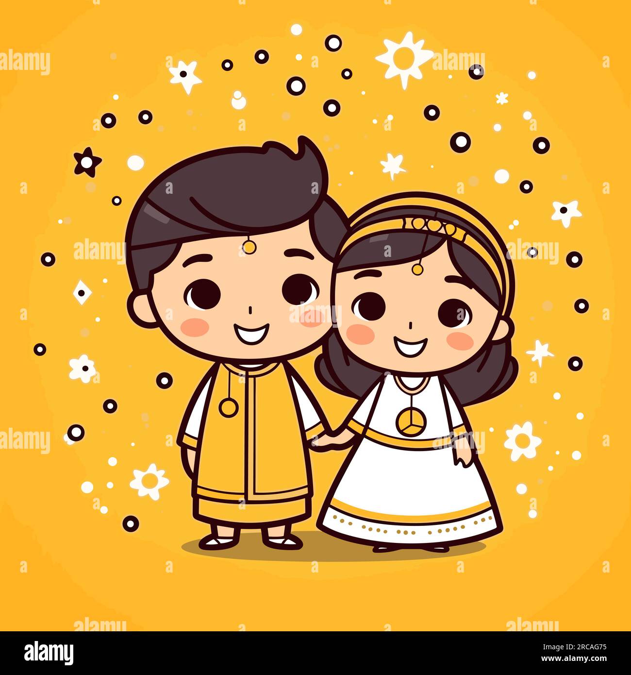 Indian couple. Indian couple hand-drawn comic illustration. Vector