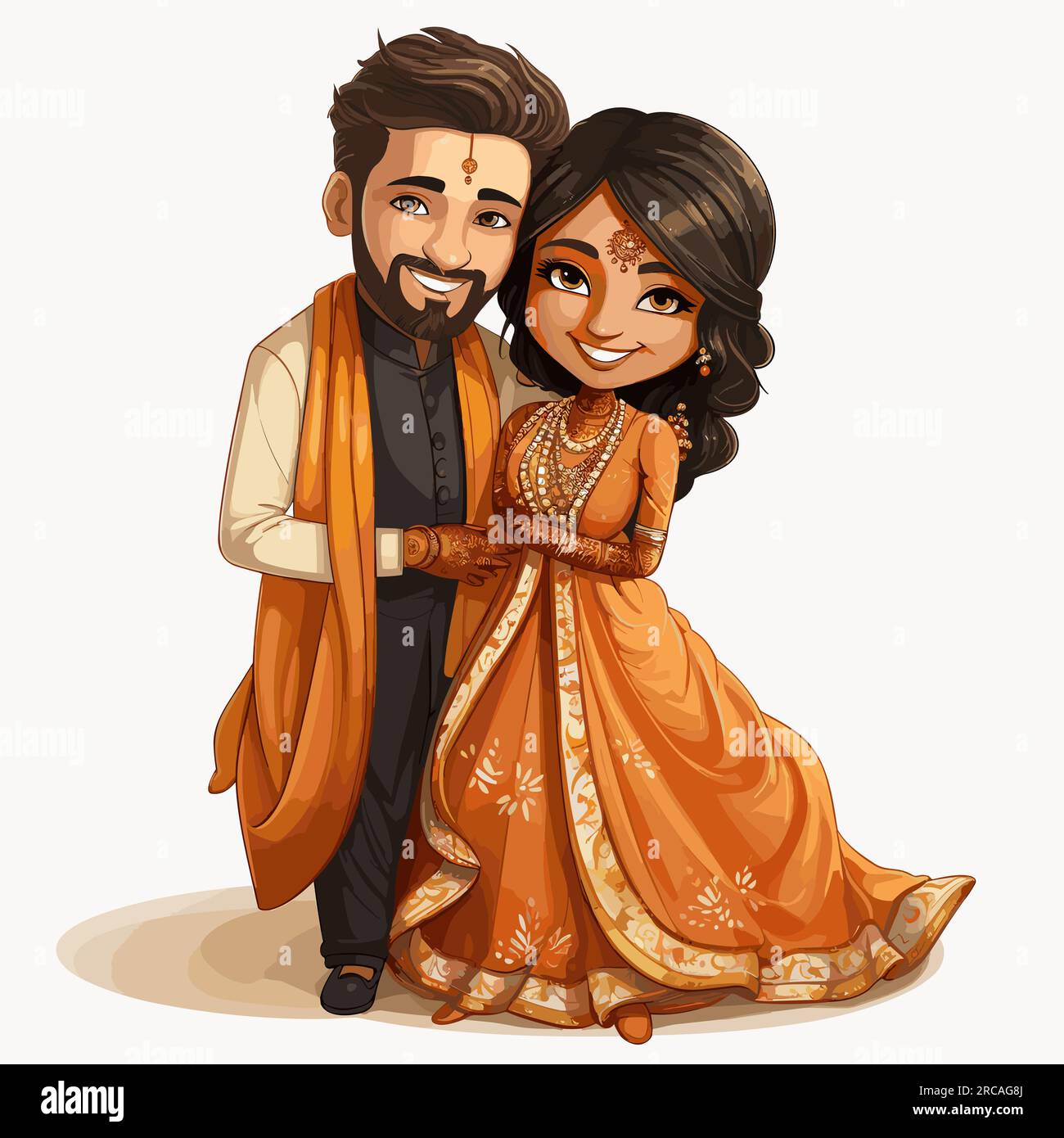 Indian couple. Indian couple hand-drawn comic illustration. Vector