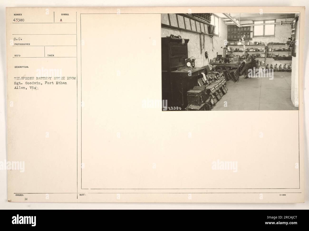 Sgt. Goodwin at Fort Ethan Allen, Vermont, photographed in a telephone ...