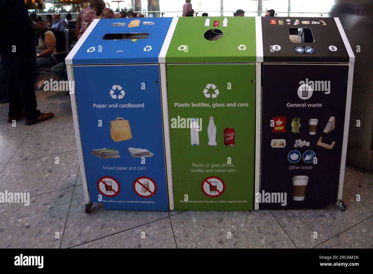England Heathrow Airport Terminal Two Recycling and General Waste Bins ...