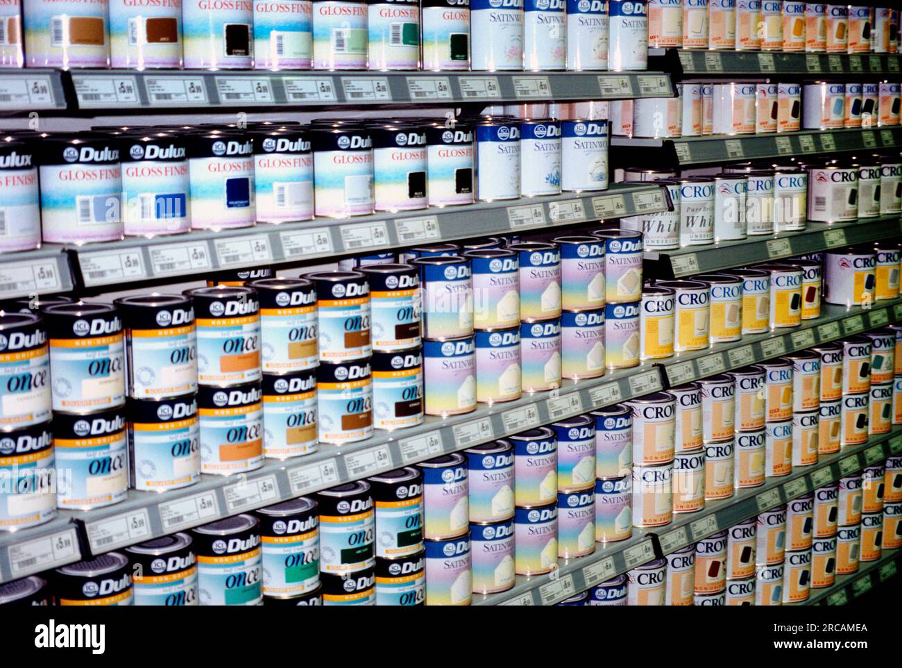 Diy Store Dulux and Crown Paint On Shelves Surrey England Stock Photo Alamy