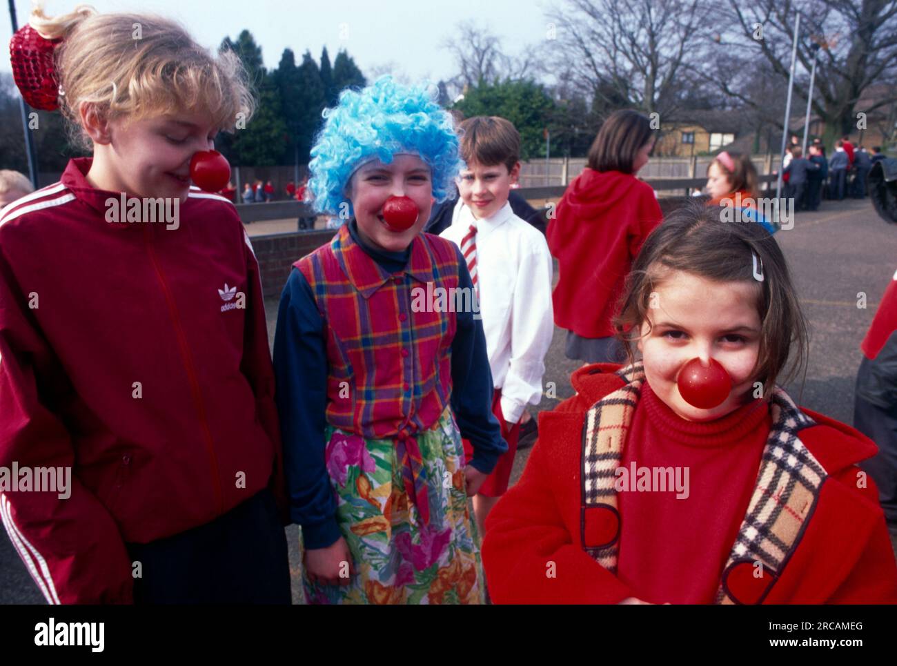 Children Wearing Red Noses For Comic Relief Child Dressed Up As Clown