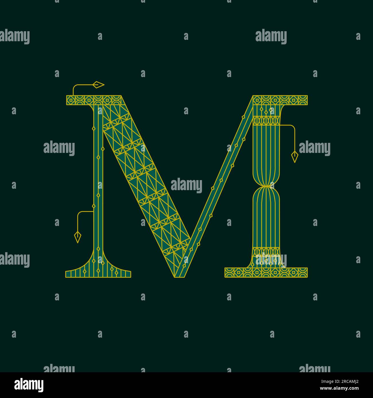 Green M Artdeco Letter Stock Vector
