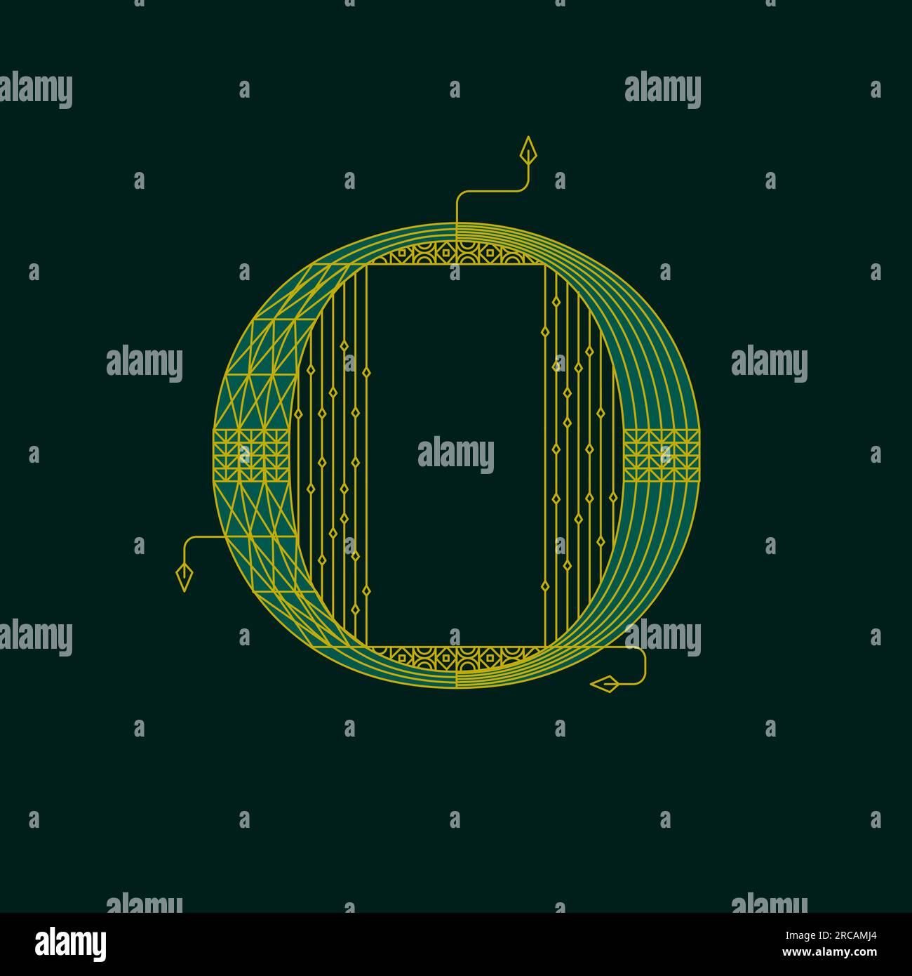 Green O Artdeco Letter Stock Vector