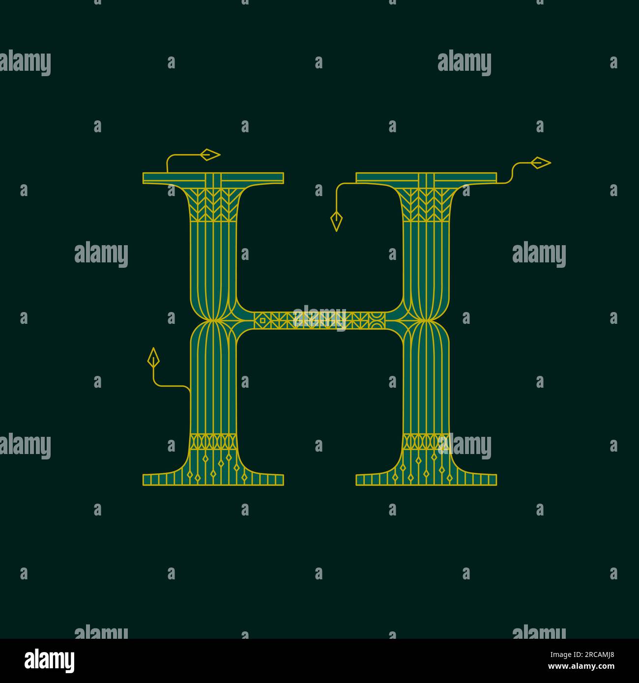 Green H Artdeco Letter Stock Vector