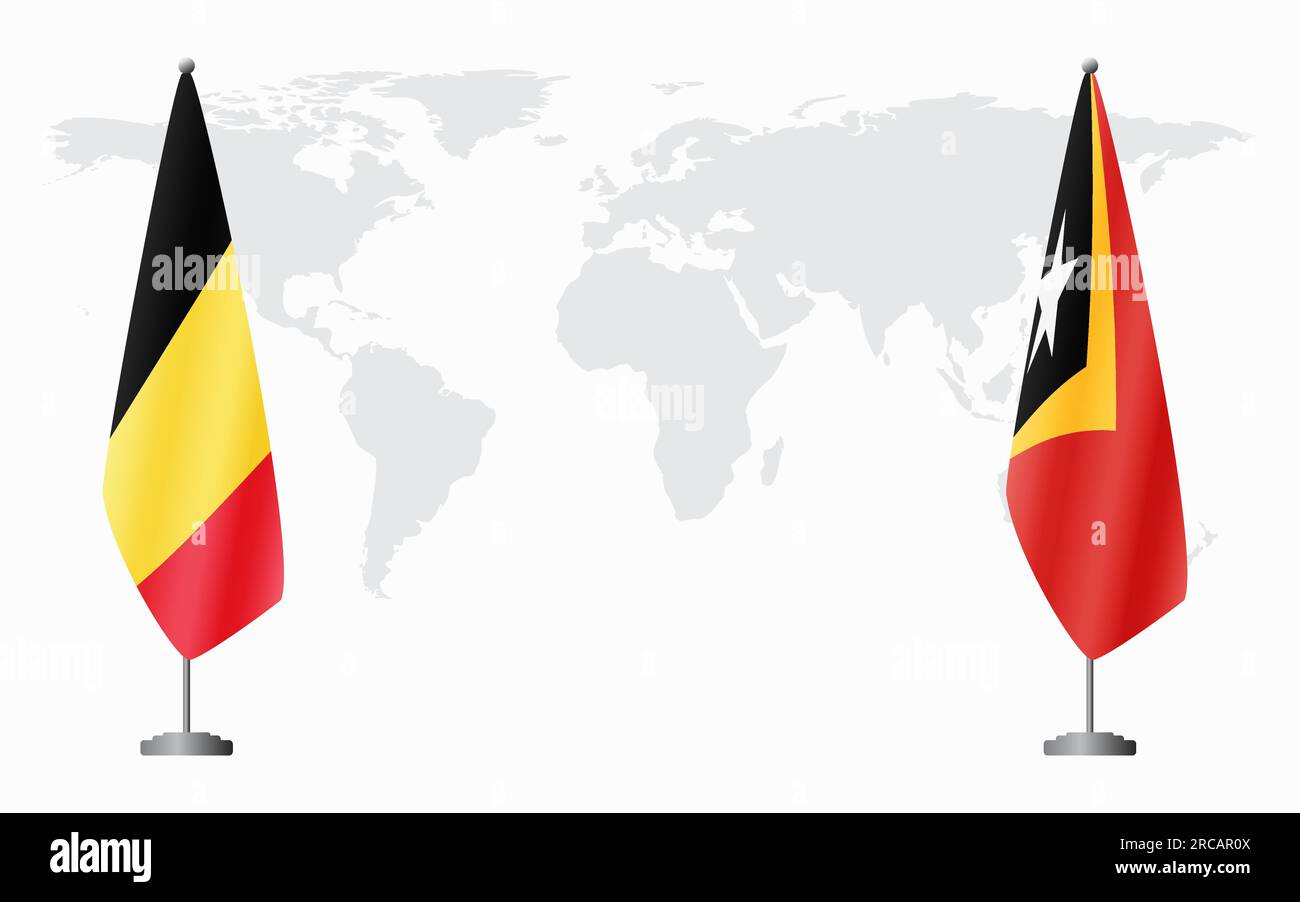 Belgium and Timor-Leste flags for official meeting against background of world map. Stock Vector