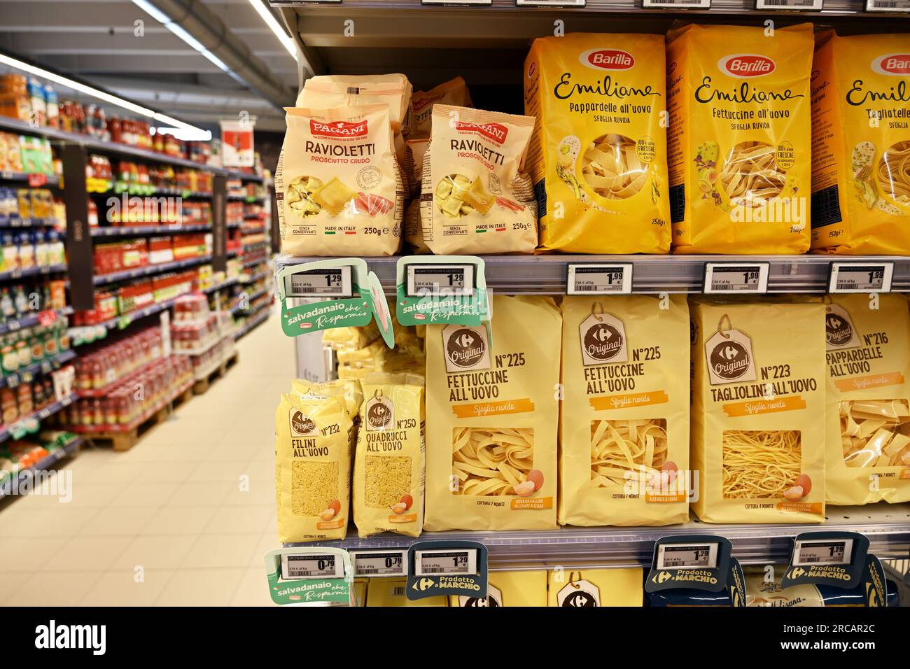 Dry pasta with egg ingredient in grocery Stock Photo Alamy