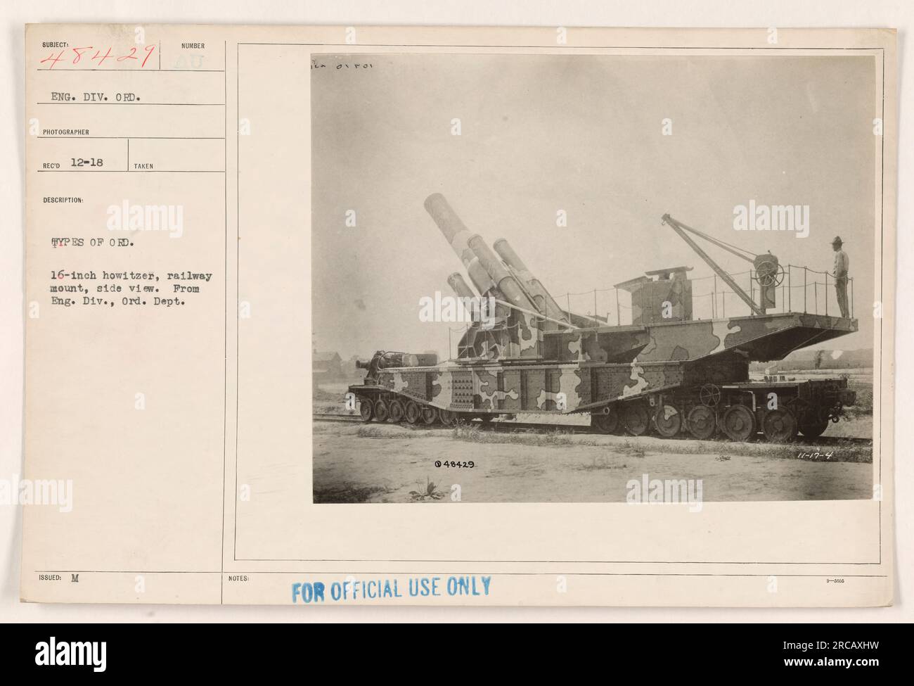 Image showing a side view of a 16inch howitzer mounted on a railway