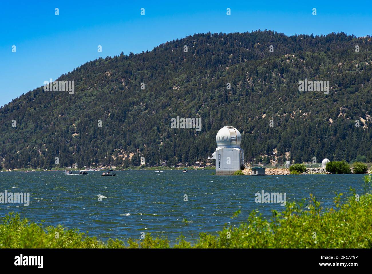 Big Bear Lake, CA, USA – July 8, 2023: View of the Big Bear Solar Observatory located on the north side of Big Bear Lake in the San Bernardino Nationa Stock Photo