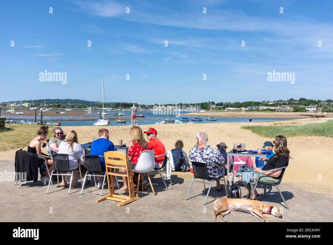 Beach terrace at The Harbour View Cafe, Bembridge, Isle of Wight, England, United Kingdom Stock Photo