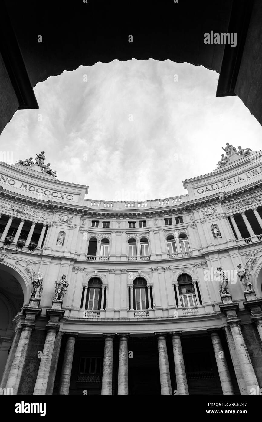 Exterior view of Galleria Umberto I, a public shopping gallery in Naples, Italy. Built between