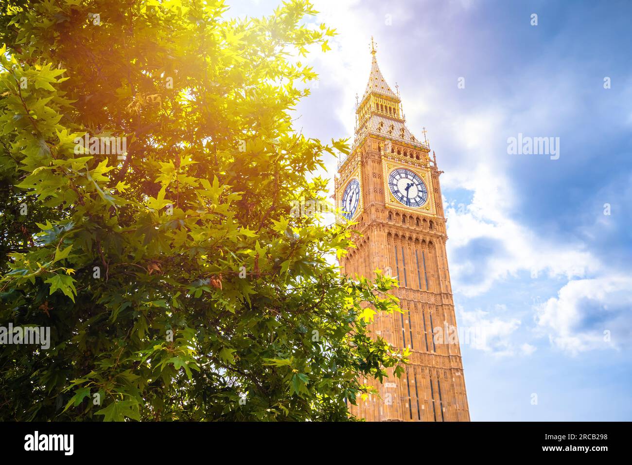 Big Ben famous landmark of London sun haze view, capital of UK famous landmark Stock Photo
