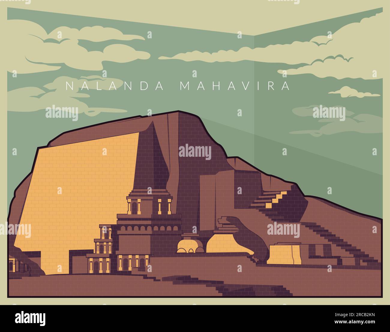 Nalanda Mahavira  -  Buddhist Monastic University  -  Icon Illustration as EPS 10 File Stock Vector